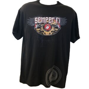 Semper Fi United States Marine Corps Black Graphic T-Shirt Men's Unisex Large